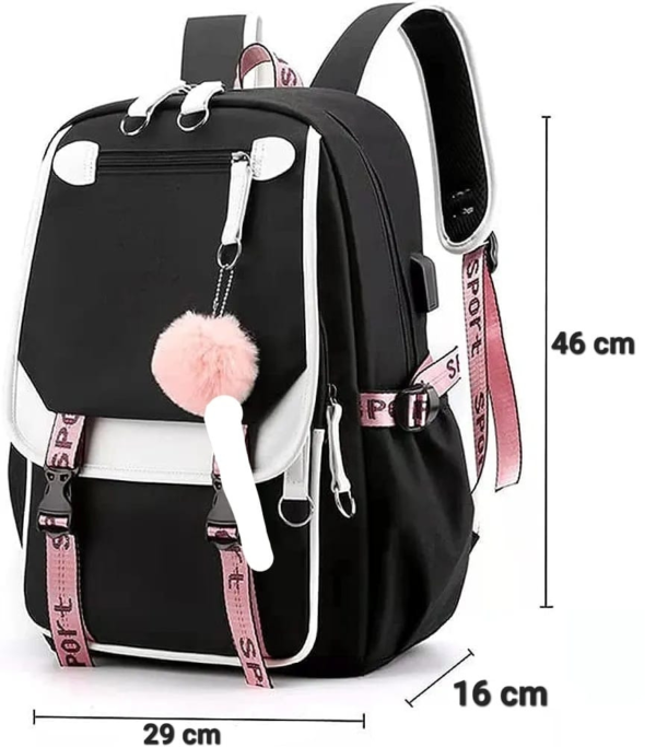 MOCHILA POMPOM CON PUERTO USB Y AUDIO